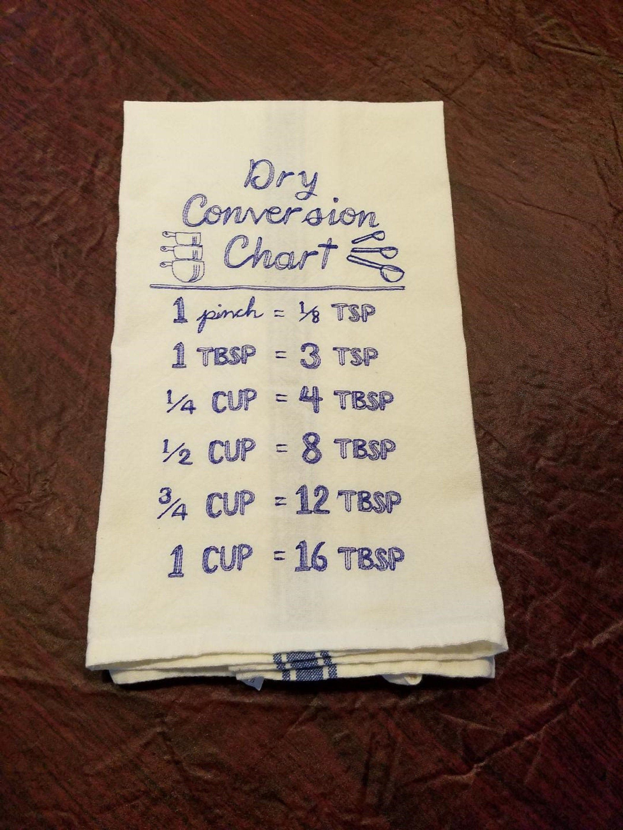 embroidered tea towel with dry ingredients conversion dry ingredients conversion chart
