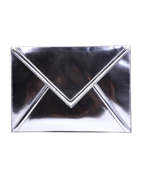 What Do I Wear Silver Tone Metallic Envelope Clutch