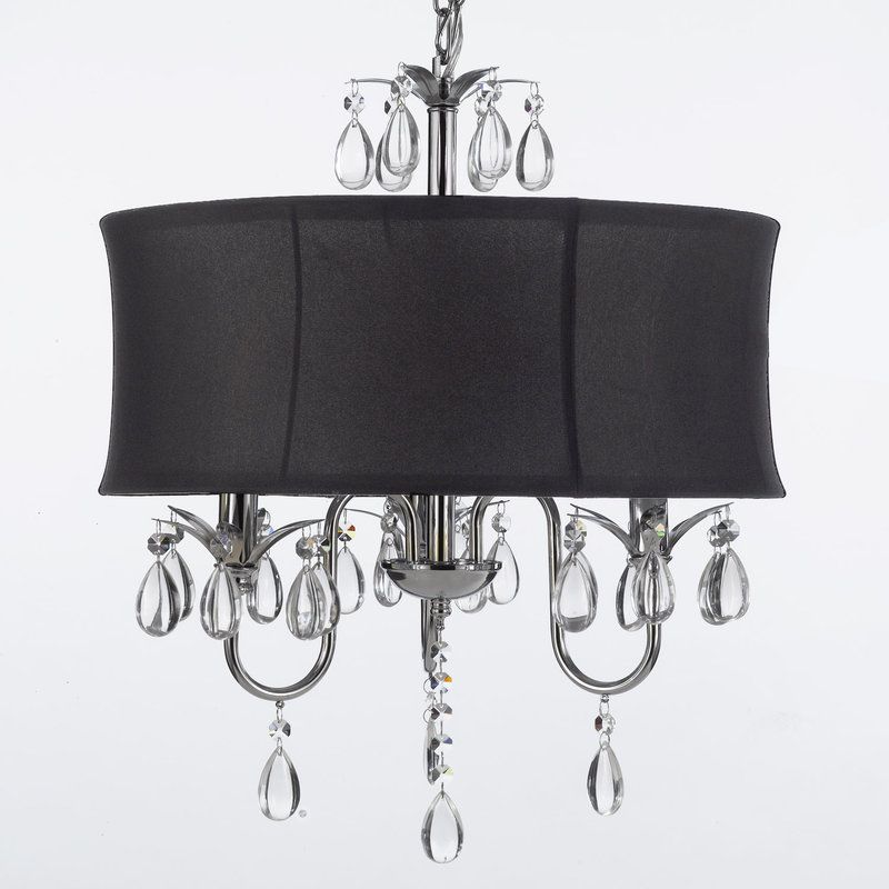 Gallery 834 3 Light Single Tier Crystal Chandelier Dining Room Set Of Modern Contemporary Black Drum Shade Crystal Ceiling Chandelier Pendant Lightning Fixture