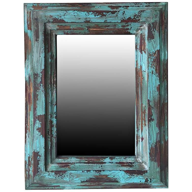 Arlo Blue And Black 28 1 2 X 37 Wall Mirror 15x27 Lamps Plus Framed Mirrors Western Framed Mirrors Mirror Wall, Blue Distressed Wood Mirror