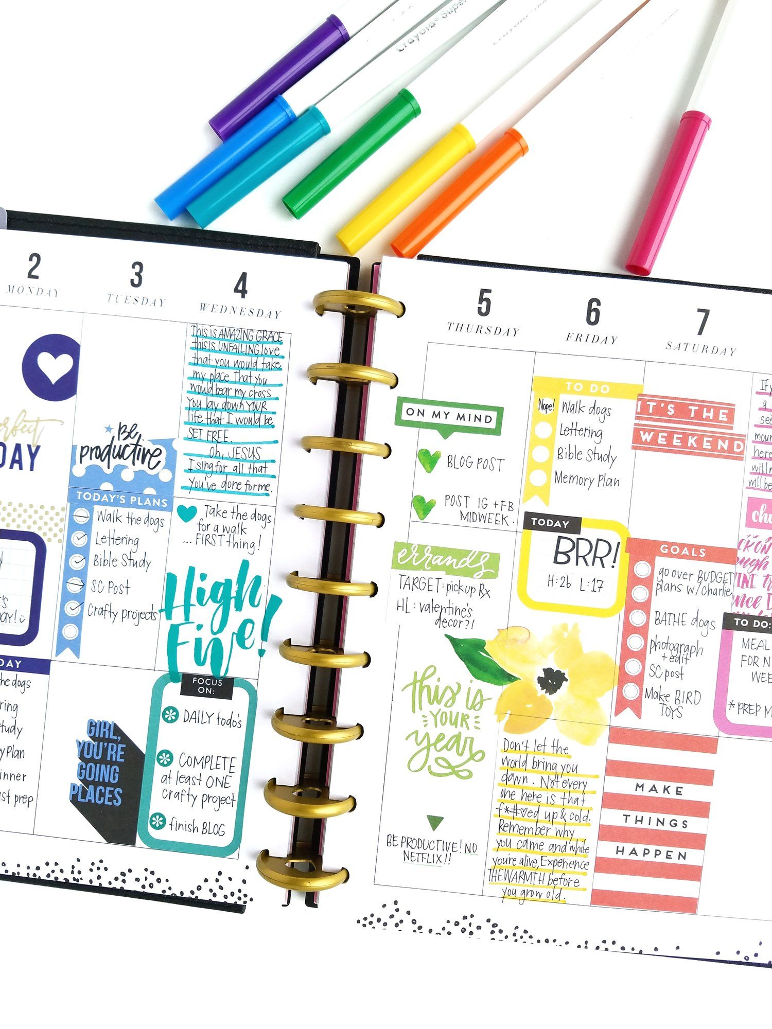 ROYGBIV January weekly pages in the CLASSIC 'This is Your Year' Happy