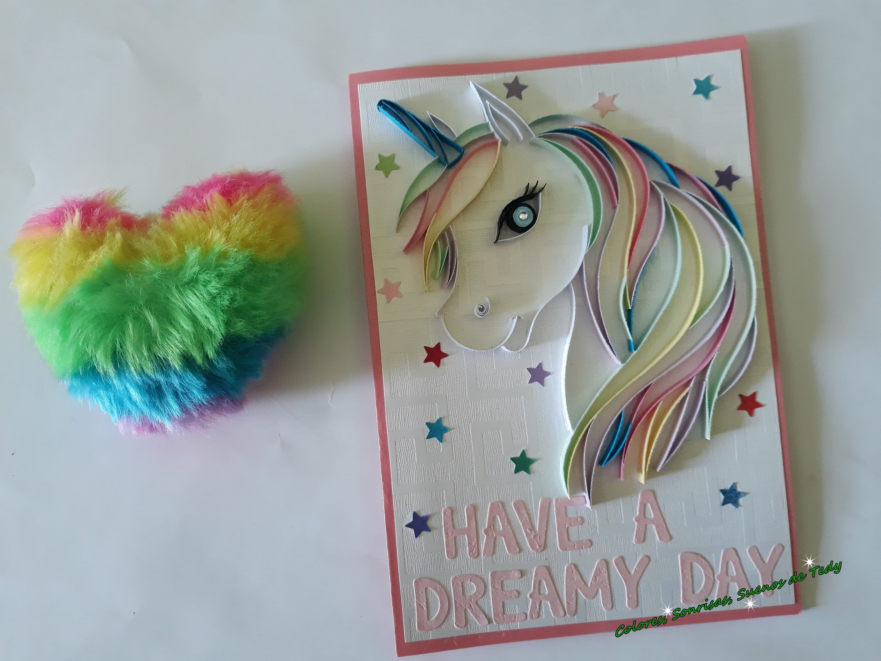 Unicorn Happy Birthday Greeting Card, Quilling unicorn card for girl, Have a Dreamy Day, Quilled Rainbow Unicorn card, Girl Birthday card