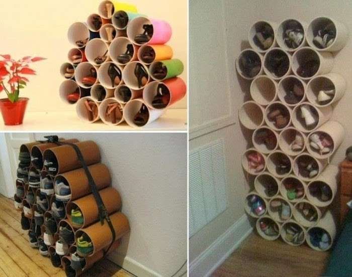 Arredare casa con i materiali di recupero scarpiere con tubi di ... Arredare casa con materiali di recupero