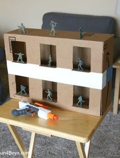 Nerf Gun Game: Army Guy Shootout www.ReplaceYour8to5.com - TIPS ON GREAT LIFESTYLE ON A FRUGAL BUDGET Army Themed Birthday, Army Birthday Parties, Army's Birthday, Birthday Party Games, Indoor Birthday, Halloween Birthday, Birthday Ideas, Army Party, Nerf Party