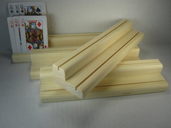 Two Levels Wooden Playing Card Holder Rack Set of Four