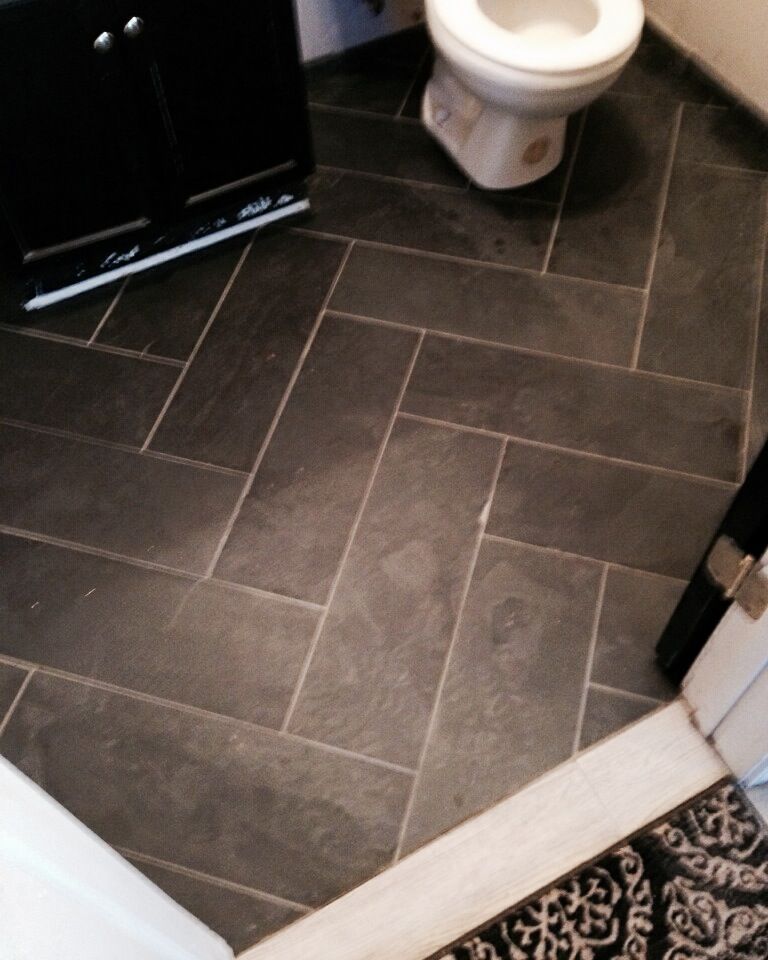 Grey Herringbone Floor Tile Bathroom - Herringbone Tiles 1