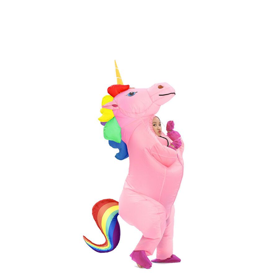 Adult Kid Inflatable Unicorn Costume Blow Up Halloween Party Ride on Suit Girls