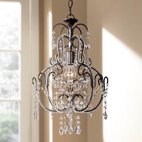 Taylor Bronze 12 1/2" Wide Mini Chandelier Taylor bronze finish. Glass strands and droplets. Lavish scroll frame. By Minka Lavery chandeliers. Takes one 60 watt bulbs (not included). 12 1/2" wide. 20" high. $133.90 Bronze Chandelier, Pendant Chandelier, Pendant Light Fixtures, Pendant Lighting, Farmhouse Chandelier Bathroom, Small Bathroom Chandelier, Bathroom Chandelier Lighting, Small Chandeliers, Chandlier