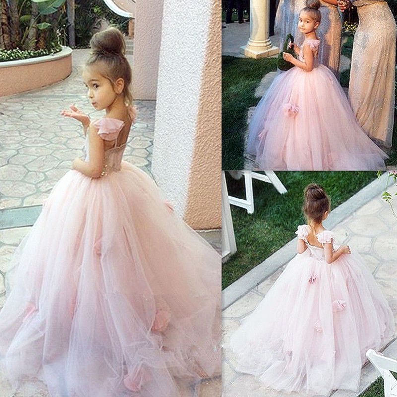 Flower Girl Princess Tulle Dress Kids Party Pageant Wedding Bridesmaid Ball Gown