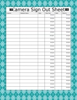 camera sign out sheet for yearbook argyle background school sign in and out sheet
