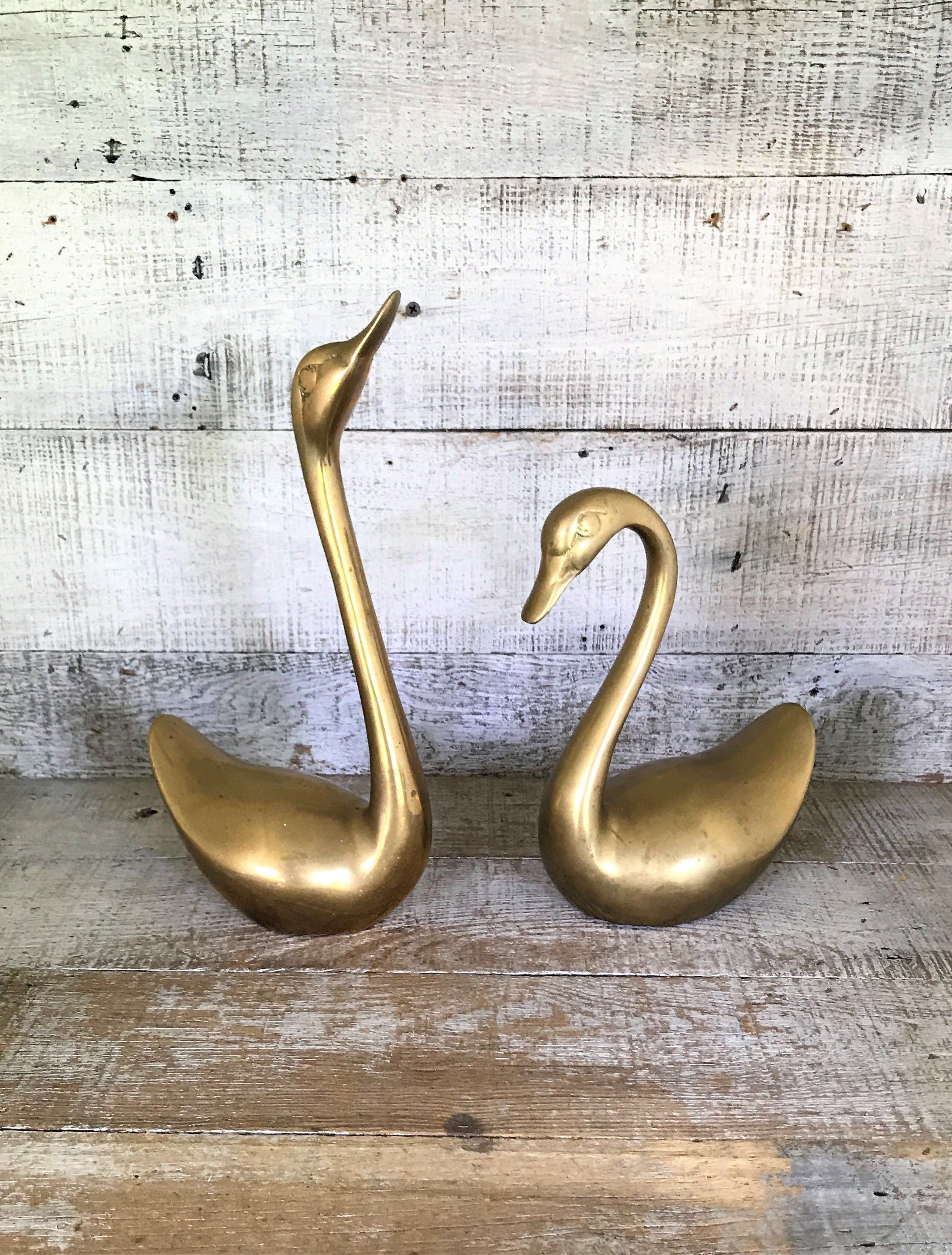 Vintage Brass Birds Set of 2 Midcentury Brass Swans