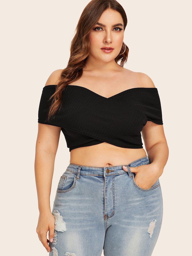 $8 Plus Surplice Solid Tube Top SHEIN Наряды Для Пышных Девушек, Одежда Бол...