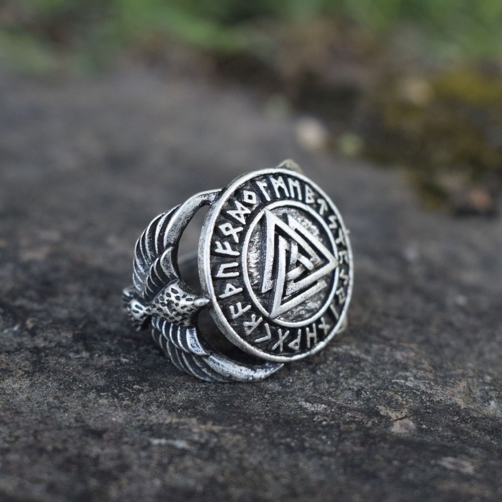 VALHALLA THOR HAMMER Coin Compass Good Luck Runes Runic Pagan silver