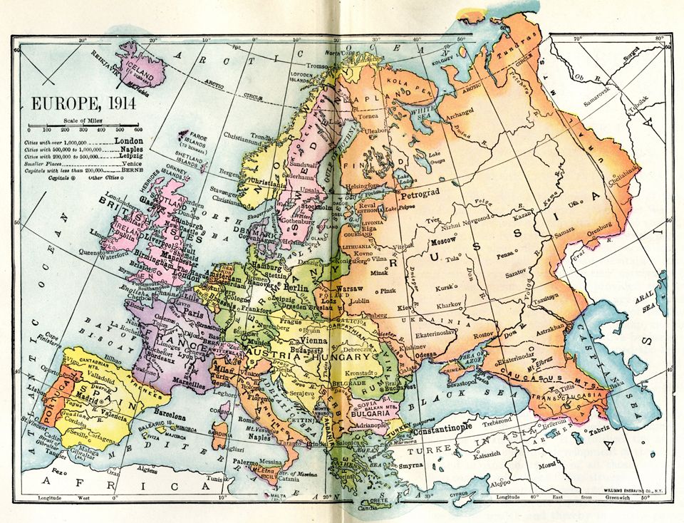 Карта мира в 1914 году страны