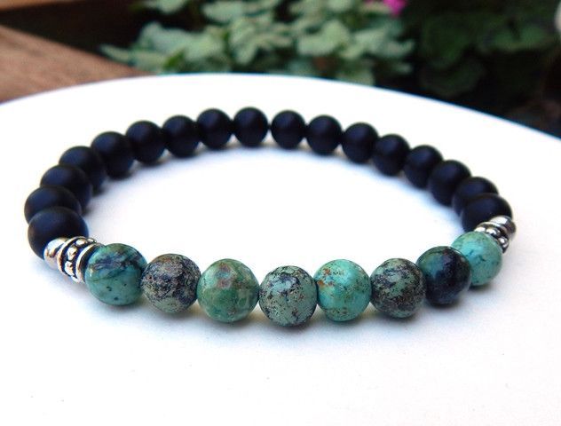 Mens African Turquoise with Black Onyx Bracelet – BlueStoneRiver ...