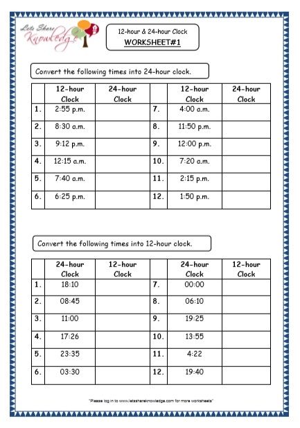 grade 4 maths resources 71 time 12 hour 24 hour clock printable