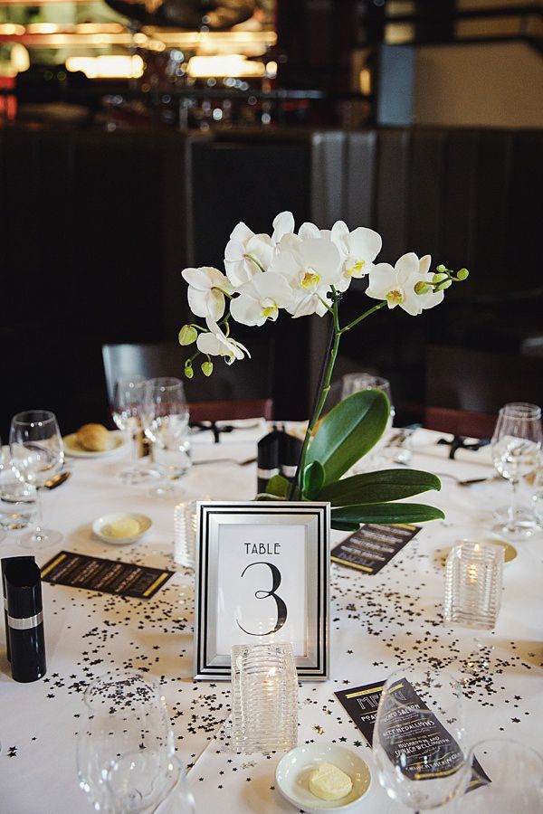 An Art Deco Wedding At The Daffodil Pinterest Simple And Elegant Single Orchid As A Centerpiece With Table Ter Votive Candles More