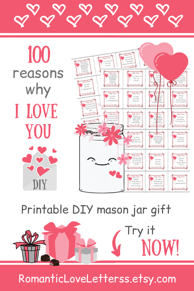 PRINTABLE 52 Reasons Why I Love You Romantic Love Messages For Him Love Notes DIY Kit Long Distance Relationship Gifts For Boyfriend