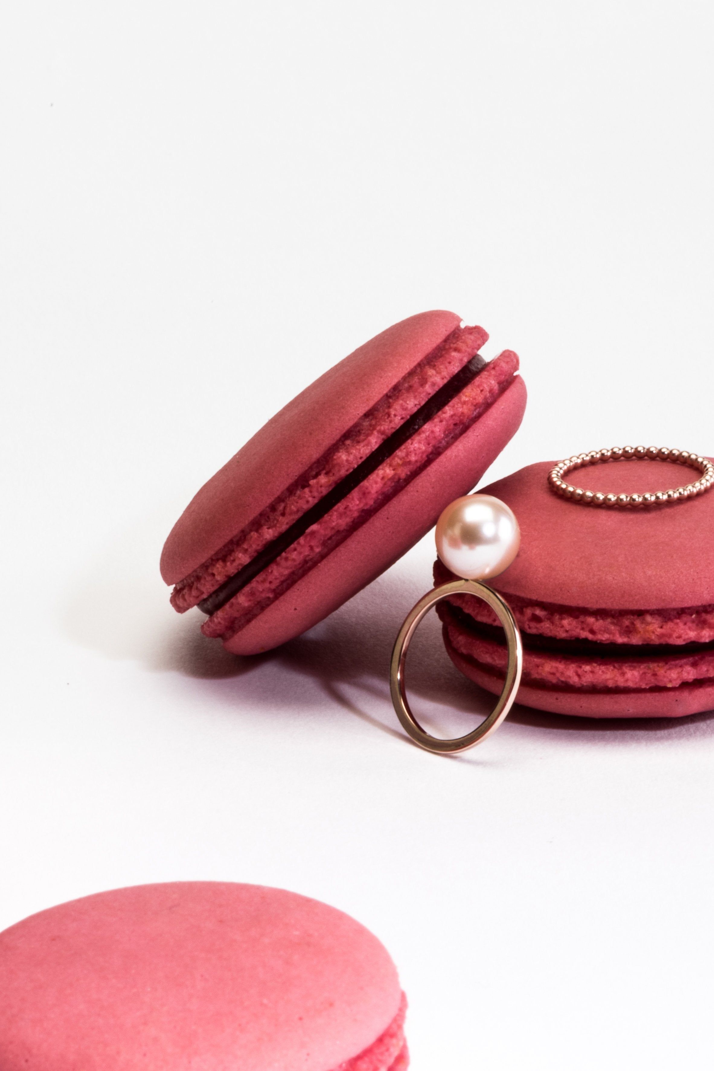 Ring Big 'OK, wow!' - 55 55 / Edelstahl Rotgold plattiert mit apricot Perle