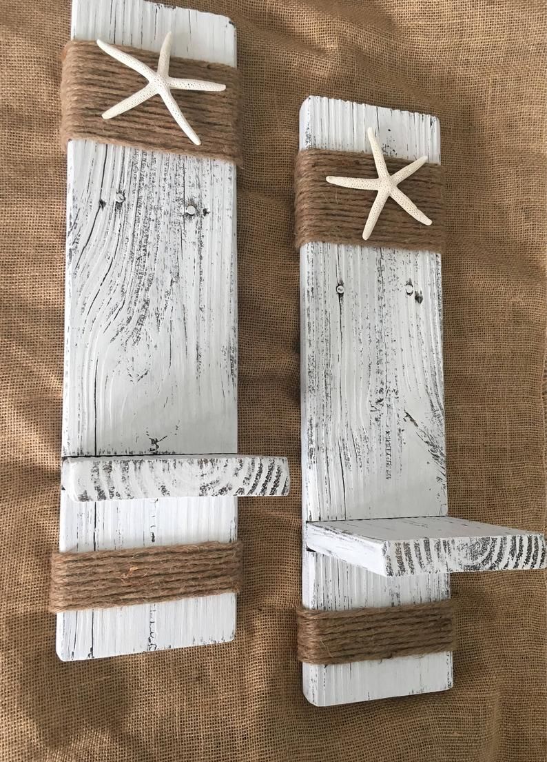 Set of 2 Reclaimed Wood Sconces with Starfish-Wall | Etsy Beach Cottage Style, Beach House Decor, Cottage Chic, Beach Decor, Diy Home Decor, Cottage Decor, House Beach, Beach Houses, Beach Art