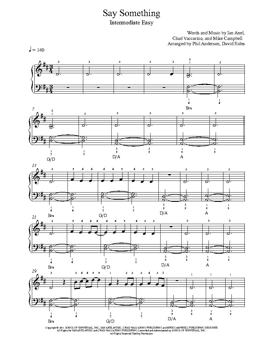 Say Something By A Great Big World Piano Sheet Music Intermediate Level Piano Sheet Music Sheet Music Piano Sheet