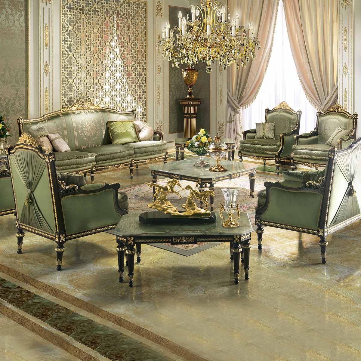luxurious classic sitting room furniture with elegant green fabric made luxurious classic sitting room furniture with elegant green fabric made