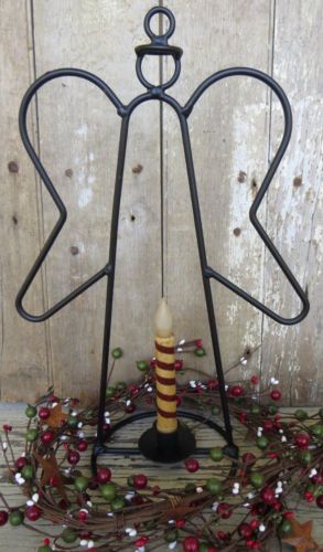 Wrought Iron Candle Holder Primitive Christmas Rustic Guardian Angel Wrought Iron Candle Holder Primitive Christmas Rustic Guardian Angel Taper Decor