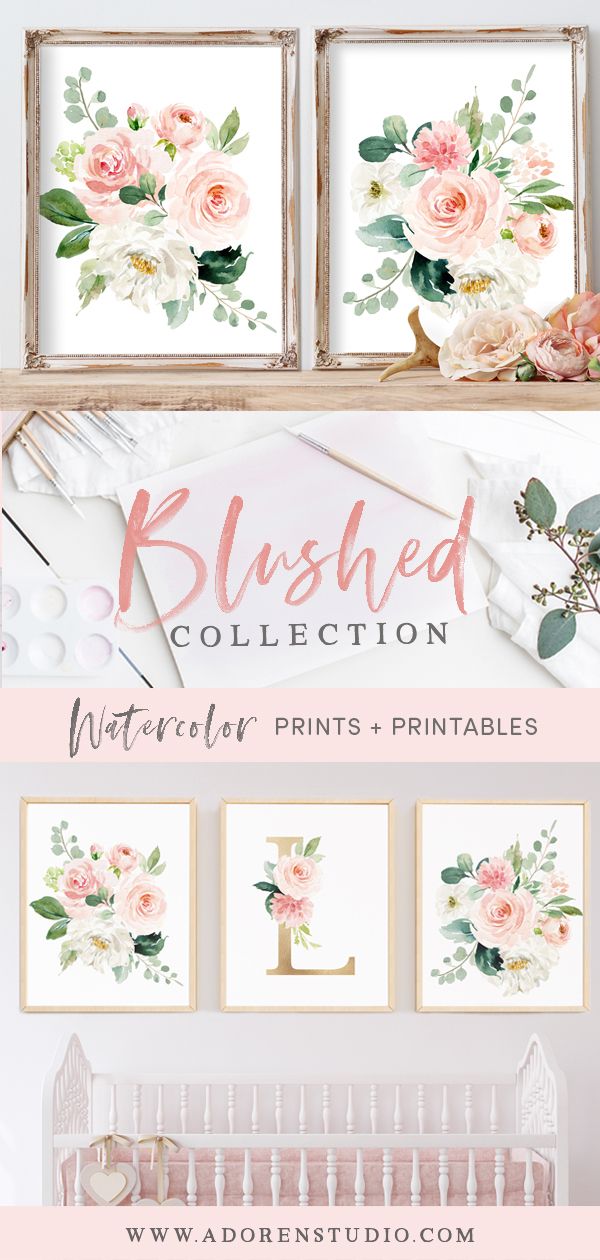 Blush Pink Nursery Floral Monogram Watercolor Letter Nursery Initial Art Floral Nursery with Flowers Light Pink Gold Baby Girl Nursery Art