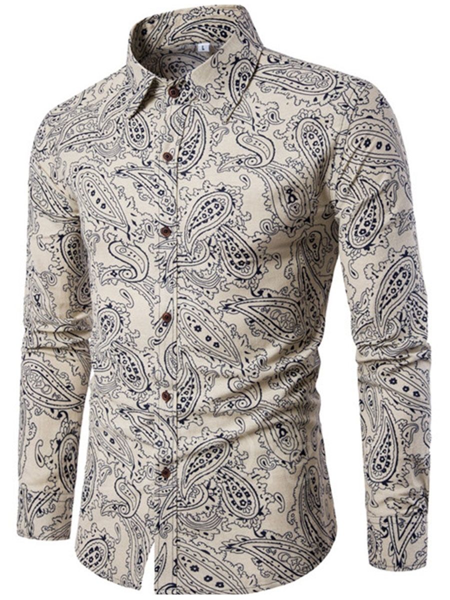 Mens Paisley Shirt Luxury Design Long Sleeve Floral Print Casual Slim Fit Button Down Dress Shirts Jumper Sweatshirts Purple