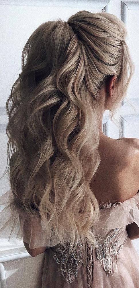 48 Our Favorite Wedding Hairstyles For Long Hair | Wedding Forward Prom Hairstyles Updos For Long Hair, Wedding Hairstyles For Long Hair, Ponytail Hairstyles, Hairstyle Ideas, Hairstyles 2018, Prom Hairstyles Half Up Half Down, Prom Updos, Bridesmaid Hairstyles, Half Pony Hairstyles