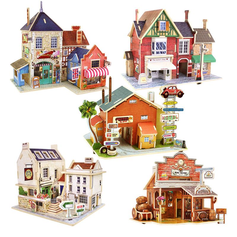 Wooden 3D Puzzle Jigsaw Beach House Villa Building Kids Educational Toys Gifts