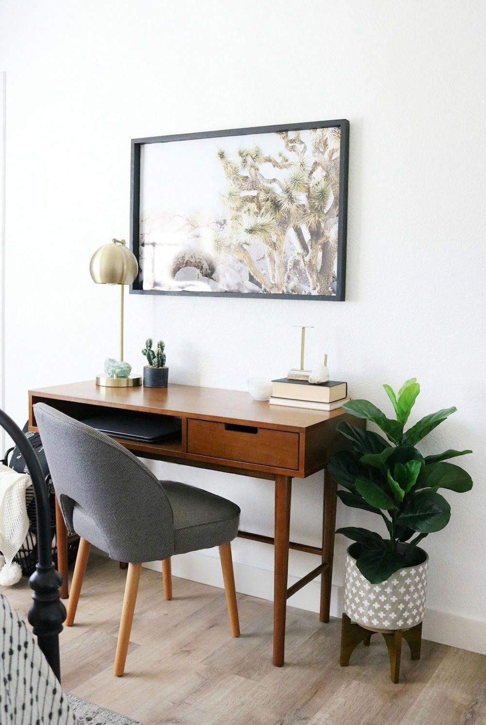 livingroomdécor Desk in living room, Home office design, Mid century modern desk