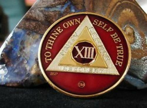 AA Red Gold 48 Year Coin Tri-Plate Alcoholics Anonymous Medallion Sobriety Chip