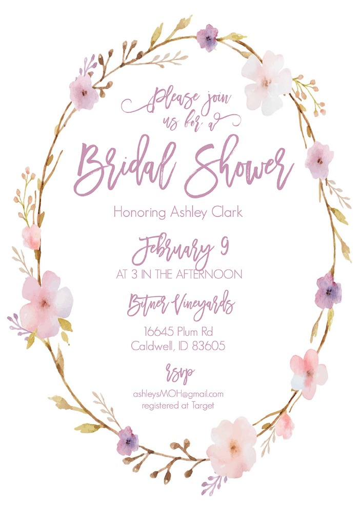 Floral Wreath Free Printable Bridal Shower Invitations in