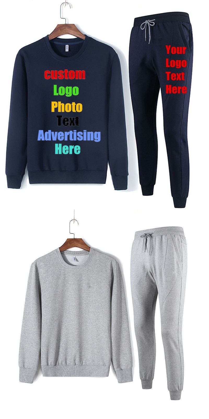 Oversized Solid Custom Logo Photo Print Text Men Sweatshirt Sets Suits Two Pieces Unisex Lovers Women Oversized Solid Custom Logo Photo Print Text Men Sweatshirt Sets Suits Two Pieces Unisex Lovers Women
