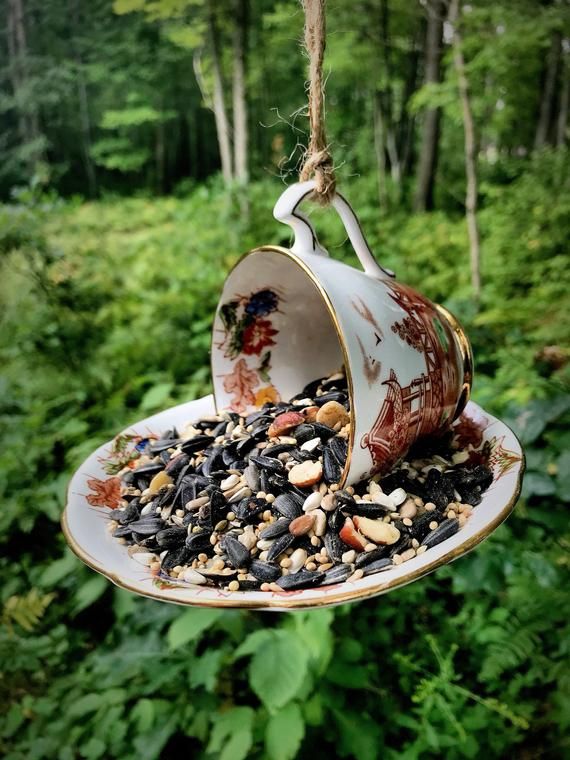 Teacup Bird Feeder, Tea Cup Bird Feeder, Tea Cup and Saucer Bird Feeder, Tea Cup and Saucer, Bone China Tea Cup and Saucer, Bird Feeder #teacups