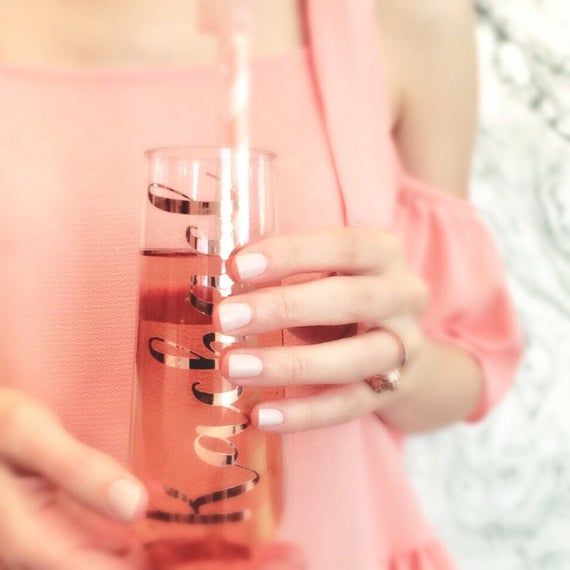 Bridesmaid gift idea, stemless champagne flutes, low cost/cheap wedding favors, ...