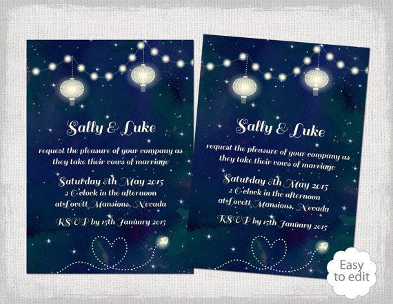 printable wedding invitation template starry night navy garden