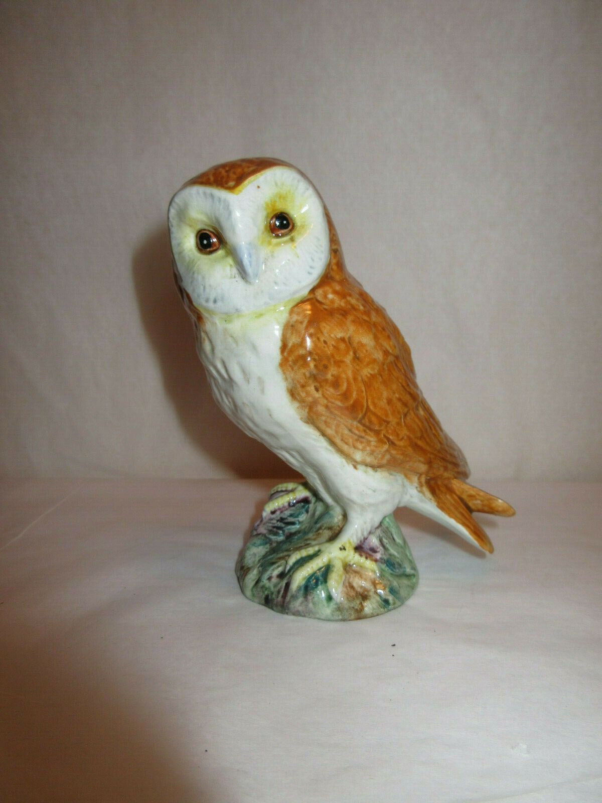 Golden Barn Owl pair on branch resin figurine home decor collectible B