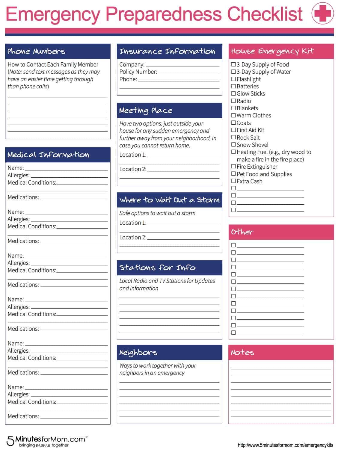 Emergency Preparedness Checklist, Family Emergency Binder, Emergency Preparation, Emergency Supplies, Disaster Preparedness, In Case Of Emergency, Survival Prepping, Survival Skills, Camping Checklist