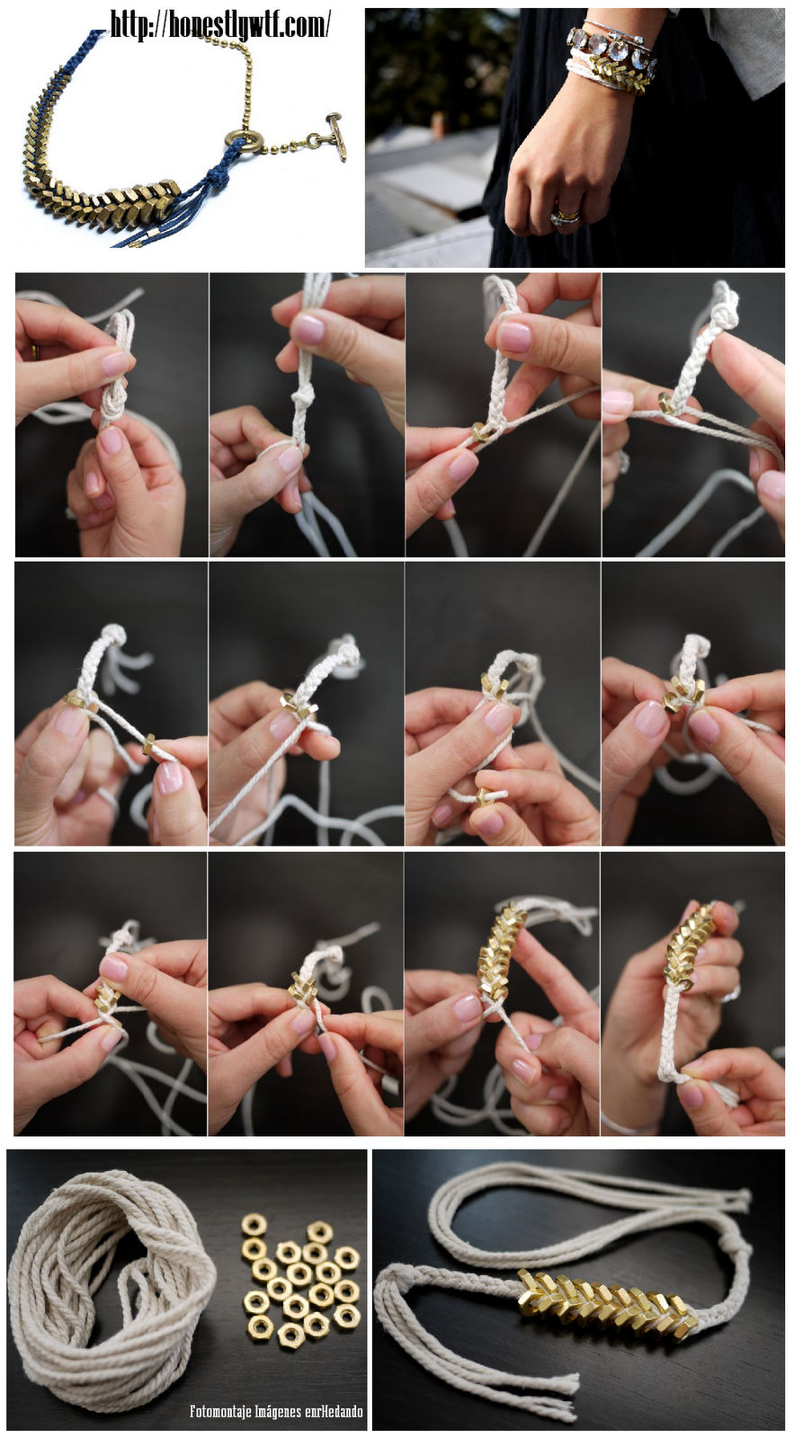 en-rHed-ando: Como hacer una Pulsera con tuercas Paso a Paso Diy Bracelets Easy, Kids Bracelets, Bracelet Crafts, Rope Bracelet, Bracelet Watch, Homemade Jewelry, Diy Jewelry, Jewelry Making, Pulseras Diy