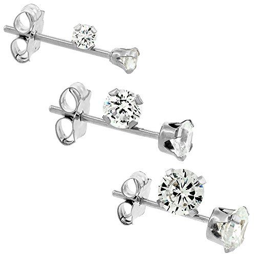 Sterling Silver Polished Hoop Earrings and a pair of 4mm CZ Stud Earrings