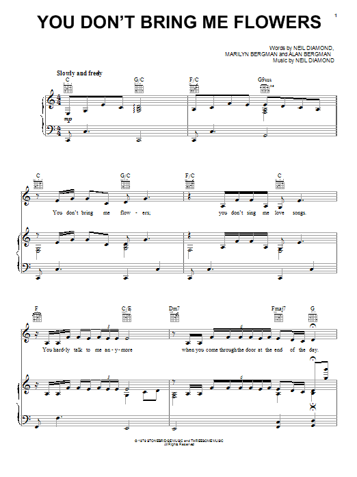 You Don T Bring Me Flowers Sheet Music Notes Sheet Music Sheet Music Direct