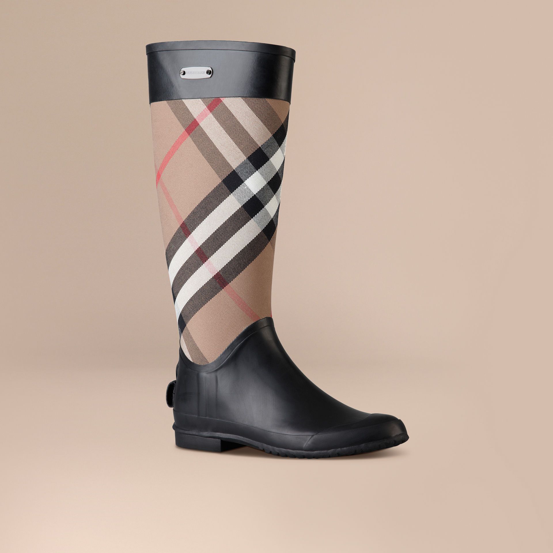 burberry check panel rainboots