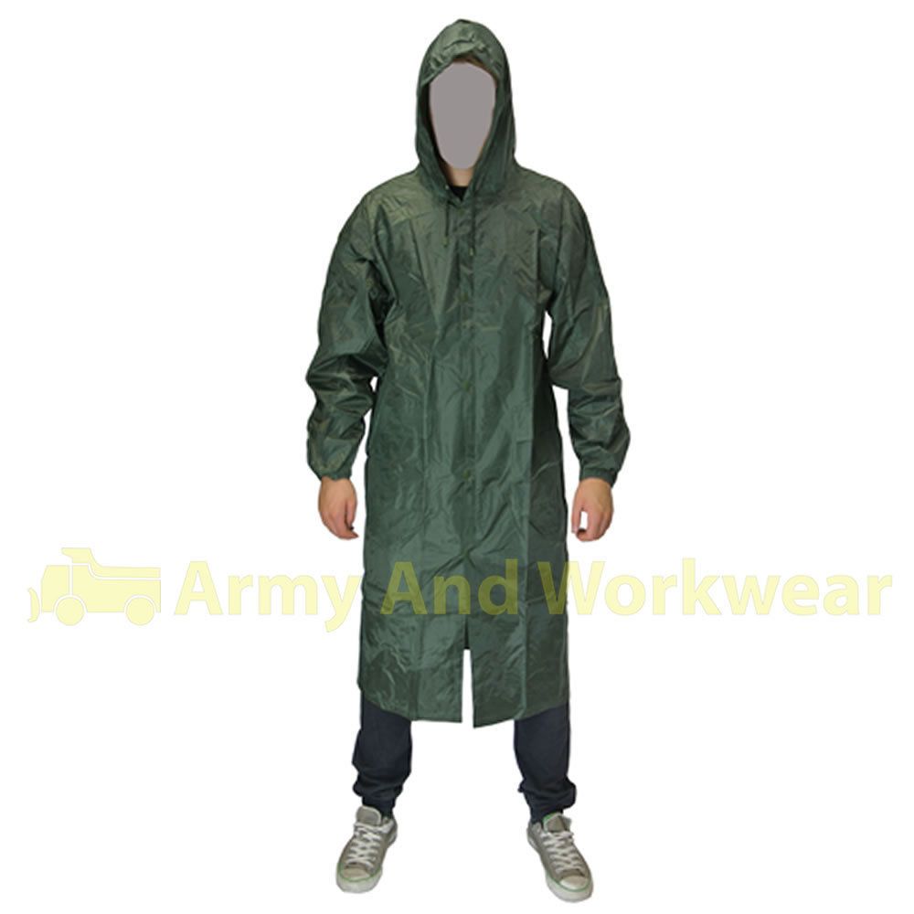 Mens Waterproof LONG Rain Jacket Coat Kagoul Wet Work Army Military Fishing Mac