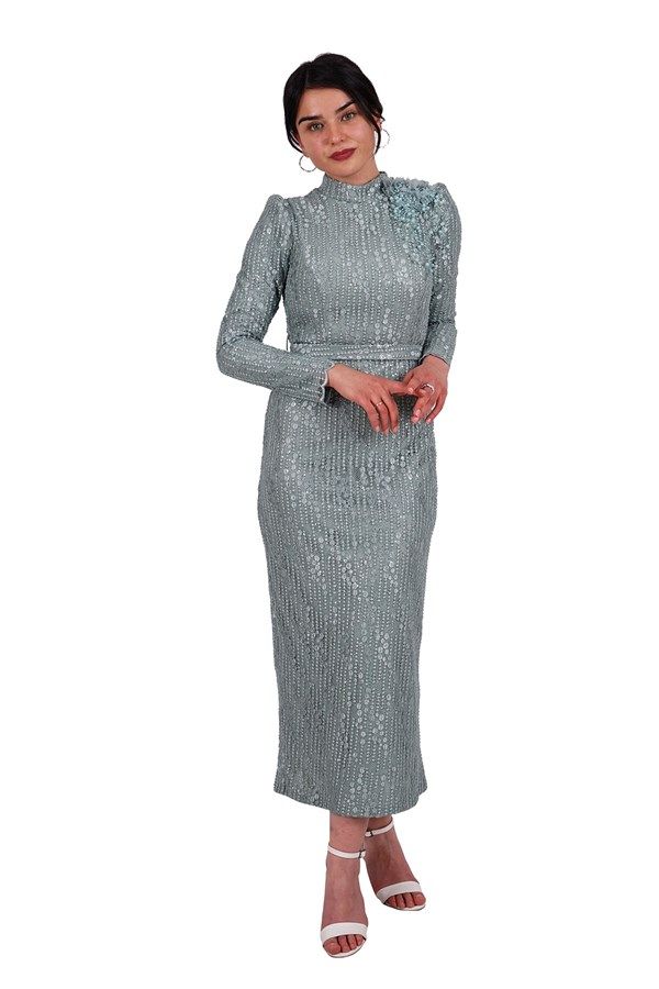 Mint Kemerli Midi Boy Dantel Abiye Elbise Beautiful Models, Most Beautiful, The Dress, High Neck Dress, Lace Evening Dresses, Suits You, Midi Length, Sweater Dress, Mint
