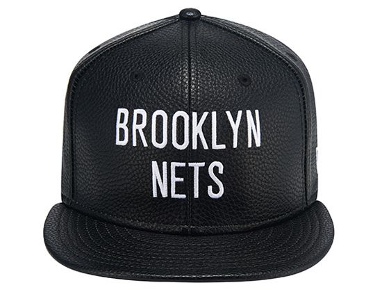 Black Leather Brooklyn Nets 59Fifty Fitted Cap by NEW ERA x NBA