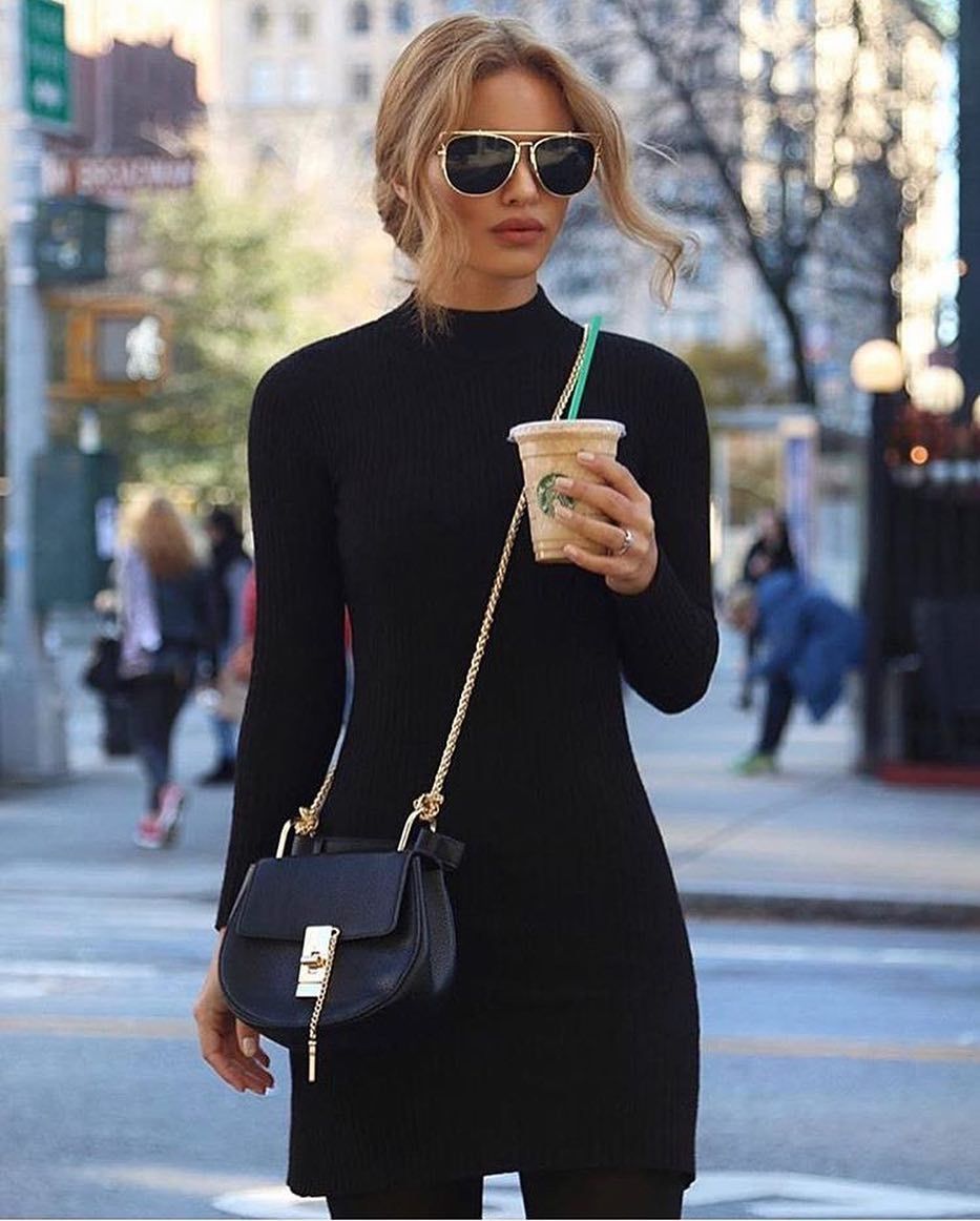black with a touch of gold winter outfits