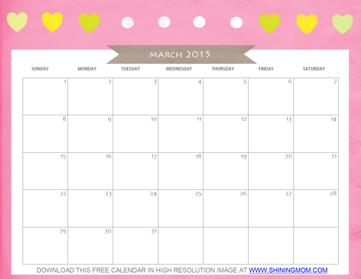 monthly calendar 2015