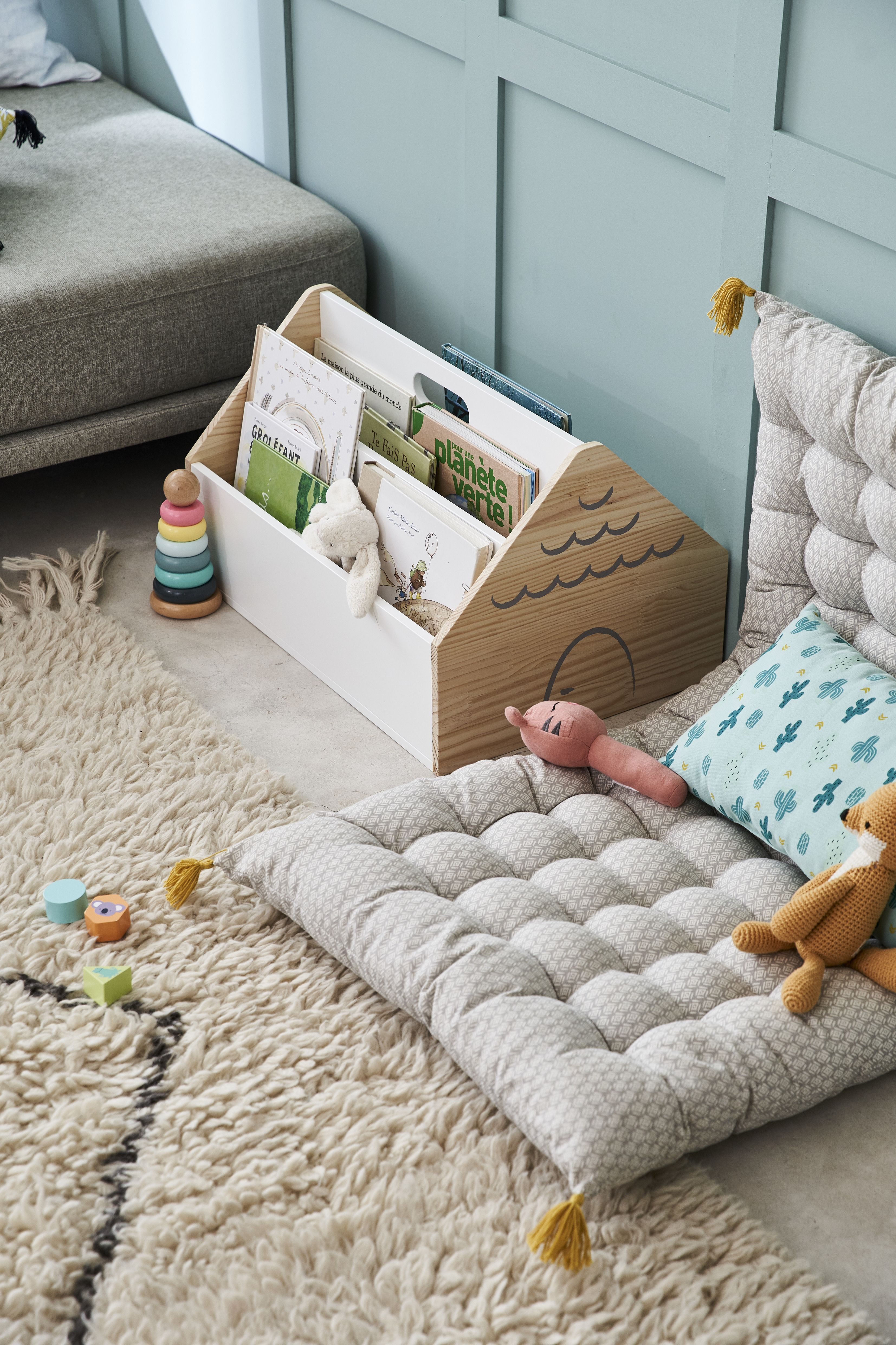 Matelas de sol avec pompons gris clair imprimé - Vertbaudet Matelas de sol avec pompons gris clair imprimé - Vertbaudet